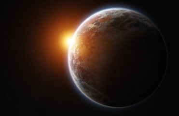 Distant planet system in space with exoplanets 3D rendering elements of this image furnished by NASA