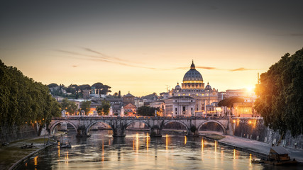 Panorama of Rome at sunset, Italy