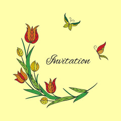 Vector orange tulip invitation with butterfly