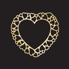 Openwork valentine card with small hearts. Laser cutting vector template suitable for greeting cards, envelopes, invitations, interior decorative elements.