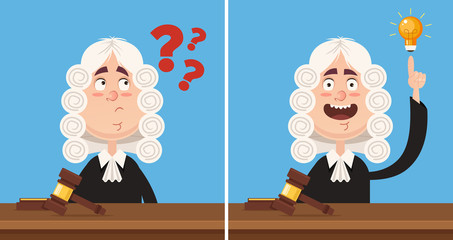 Thinking and having good idea judge character mascot. Vector flat cartoon illustration set