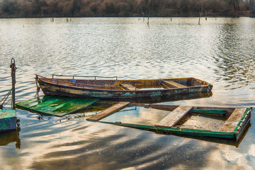 abandoned and damaged boat