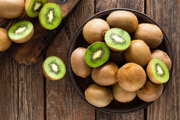 Kiwi fruit on wooden rustic table, ingredient for detox smoothie
