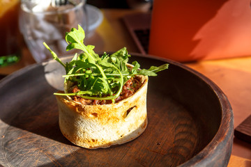 Beef Tartar in a ring of bread
