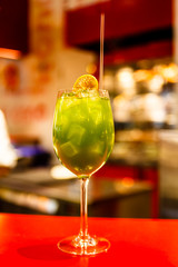 Green lemonade Tarragon with ice in a glass