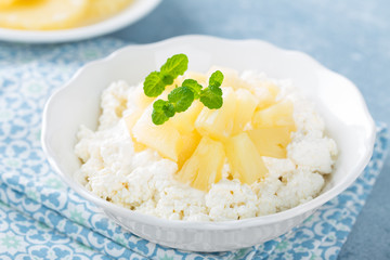 Cheese cottage dessert, curd with pineapple and yogurt