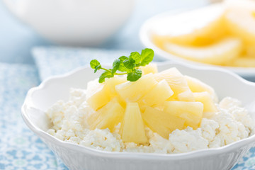 Cheese cottage dessert, curd with pineapple and yogurt
