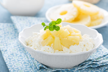 Cheese cottage dessert, curd with pineapple and yogurt