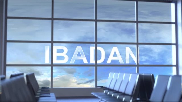 Commercial airplane landing at Ibadan international airport. Travelling to Nigeria conceptual intro animation