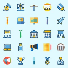 Icons about School And Education with pencil, presentation, tie, startup, school and pen