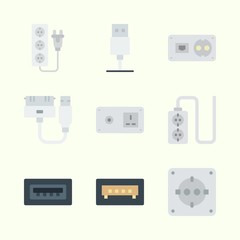 Icons about Connectors Cables with usb cable, socket and usb
