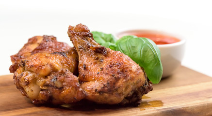 Roasted chicken wings - banner design - macro, closeup