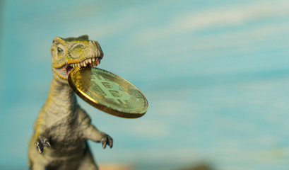 dinosaur keeps the crypto currency in the teeth
