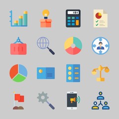 Icons about Business with law, card, container, calculator, idea and search