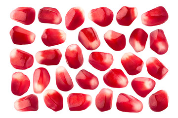 pomegranate seeds isolated on white background, clipping path, full depth of field