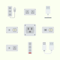 Icons about Connectors Cables with socket, usb and usb cable