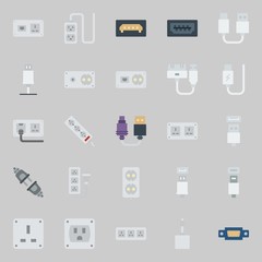 Icons about Connectors Cables with usb cable, usb, unplugged, vga and socket