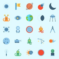 Icons about Universe with neptune, alien, moon, comet, moon rover and constellation