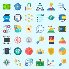 Icons about Marketing with search, networking, idea, network, pyramid and teamwork
