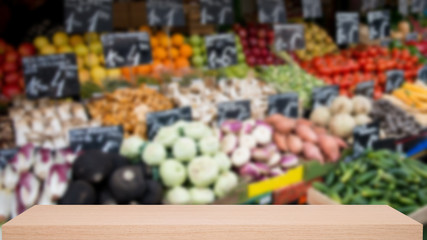 vegetable market defocus background with wooden sheif