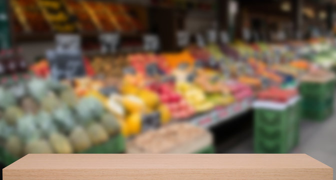 vegetable market defocus background with wooden sheif