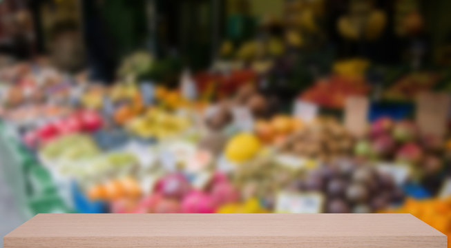 vegetable market defocus background with wooden sheif