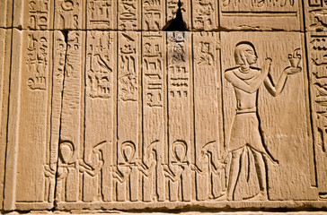 Hieroglyphs in the Kom Ombo Temple, Egypt