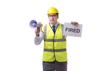 Construction supervisor in dismissal concept isolated on white b