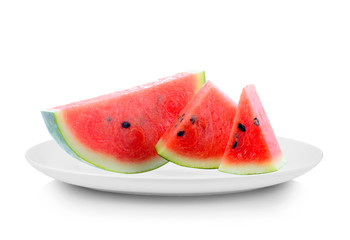 Watermelon in white plate on white background