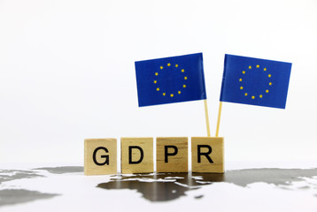General Data Protection Regulation (GDPR) text and EU flag on Map Europe