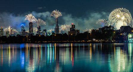 Naklejka premium Amazing New Year fireworks over Melbourne City