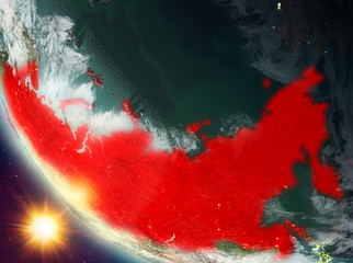 Sunset above Russia on Earth