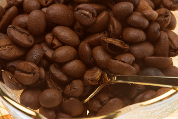 coffee beans over white background