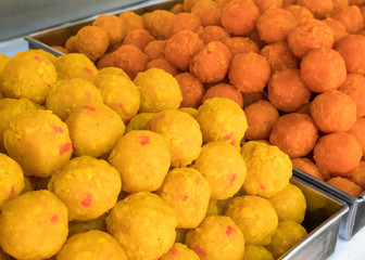 Famous Indian snack called Motichoor Ladoo, it also knows as laddoo, laddo or laddu. It is a sweet ball shaped and a favourite festive treat across India.