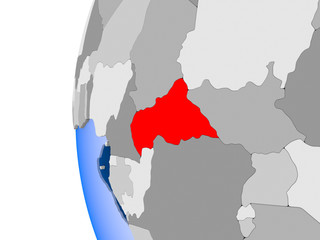 Map of Central Africa on political globe