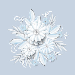 Beautiful White Flowers Isolated On Grey Background Silhouette Floral Decoration Element Vector Illustration