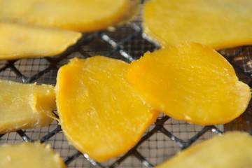 Dried slice sweet potato at Ibaraki Japan, winter homemade local food close up