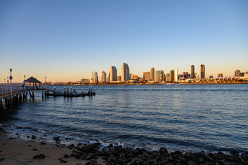 San Diego Skyline with the Coronado Ferry Landing Pier at Magic Hour