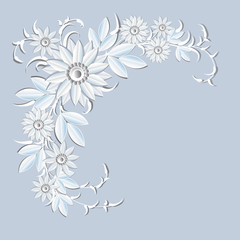 Floral Ornament Holiday Decoration White Flowers On Grey Backgorund Vector Illustraton