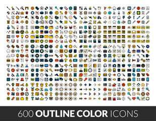 Large icons set, 600 outline color vector pictogram - 192785387