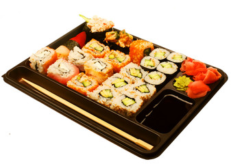 japanese traditional sushi over white background