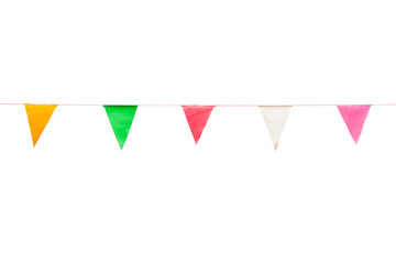 colorful triangle flags on white background for decoration of party