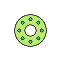 Rolling wheel filled outline icon, line vector sign, linear colorful pictogram isolated on white. Bearing symbol, logo illustration. Pixel perfect vector graphics