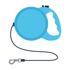 Vector illustration of retractable cord leash with carabiner isolated on white background. Pet supplies. Dog equipment in flat style.