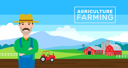 agroiculture farming banner.farmer field barn tractor