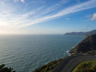 Beautiful landscape with vines on the hillside in the National park of Cinque Terre, Italy. January, 2018