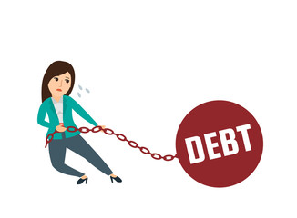 businesswoman pulling weight debt