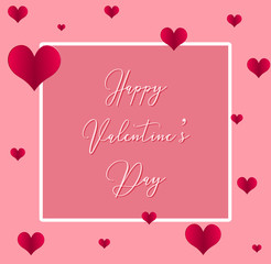 Valentine card  template with hearts on pink background