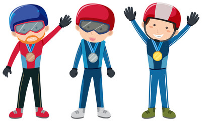 Winter sport theme with people and medals