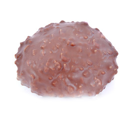 Chocolate  with almond isolated on white background.